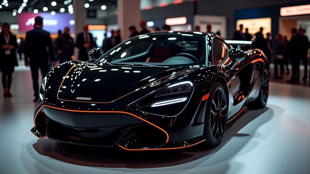 Juodas McLaren automobilis su fluorescencinėmis akcentinėmis linijomis