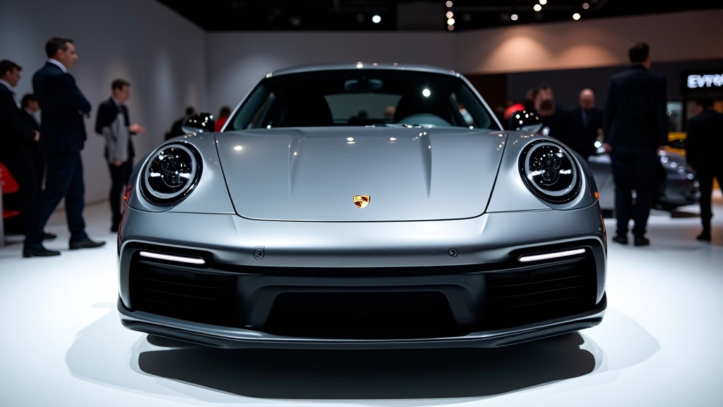 Pilka Porsche 911 su šiuolaikiniais headlightais ir sportinės linijos kūnu