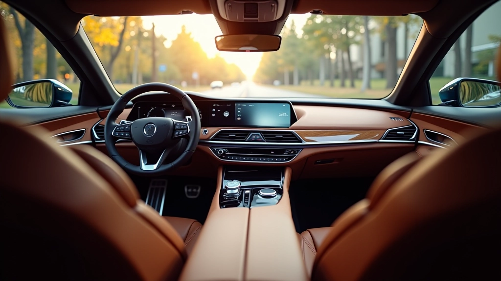 Naujos kartos automobilio salonas su integruota technologija ir natūraliomis medžiagomis
