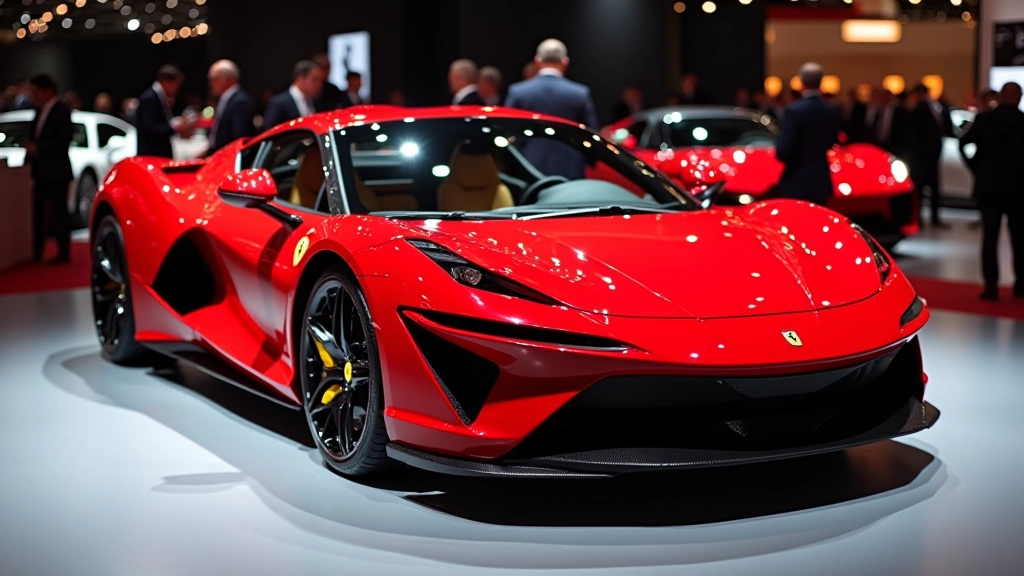Raudona Ferrari su šiuolaikiniais dizaino elementais, nuotrauka iš šono